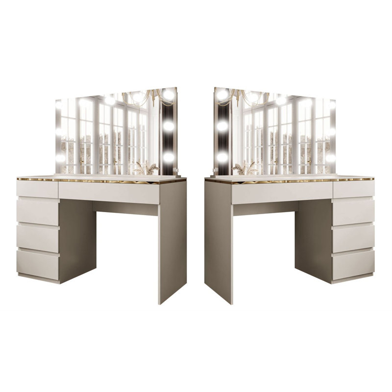 Dressing Table CASHMERE with Mirror and Lighting + high gloss gold