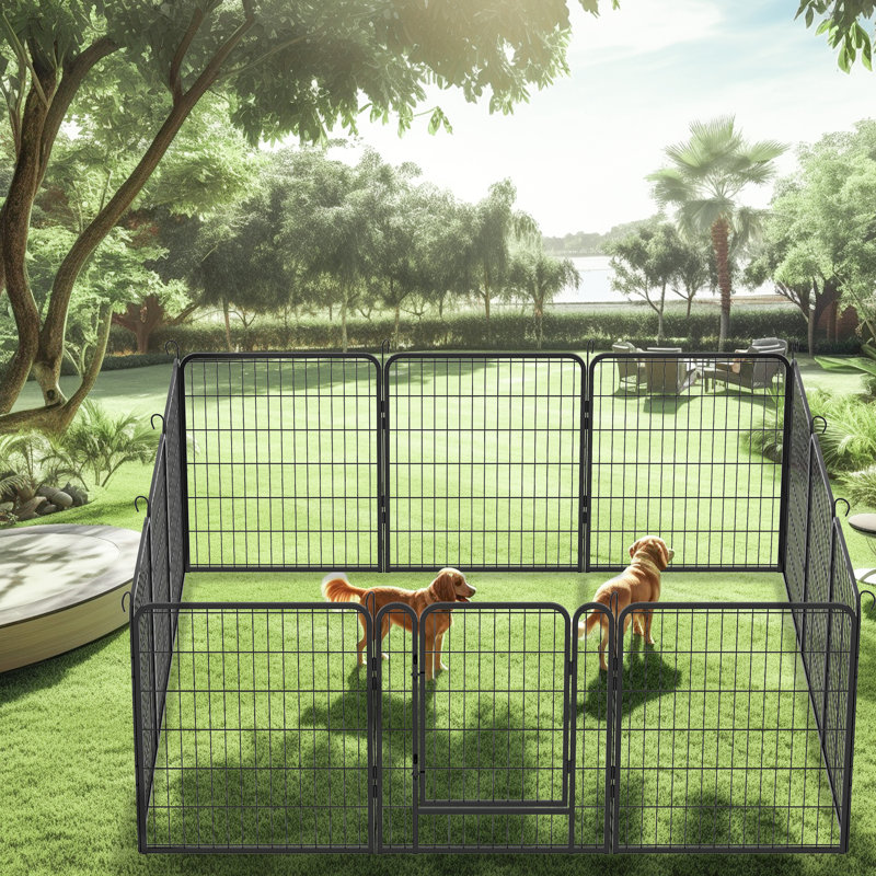Parc pour chien, enclos d'exercice en métal à 12 panneaux avec porte, enclos pliable pour l'extérieur