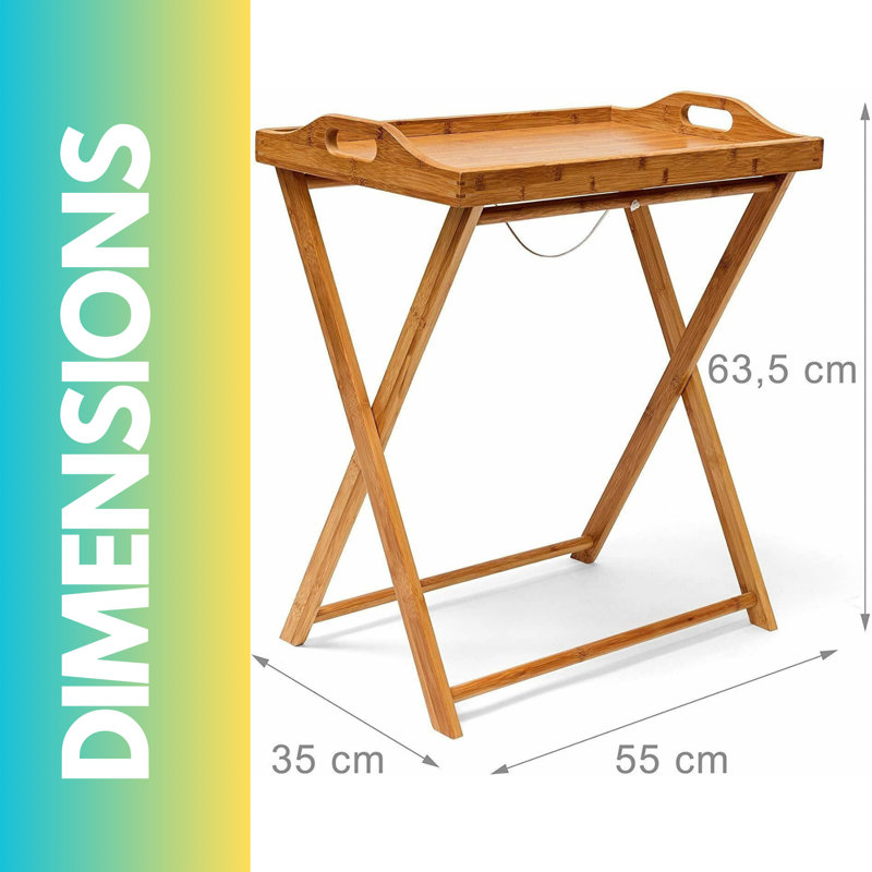 Bamboo Folding Side Table With Detachable Serving Tray Living Room