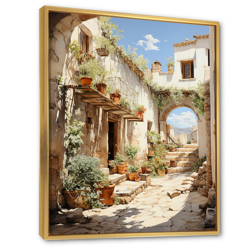 Espagne, village andalou I - reproduction, H 40 po x l 30 po x P 1,5 po, Cadre flottant doré