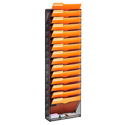 File Wall Rack, One-Piece 16 Pockets Mesh Wall File Holder, Wall Mounted Magazine Mail Paper And Document Storage Folder, Metal Wall File Organizer With Nametag Label, For Office Home And School