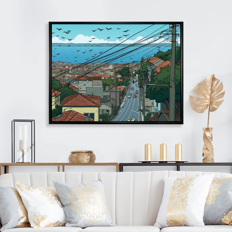 Bay Bay Hills of San Francisco sur impression sur toile, H 34 po x l 44 po, Cadre flottant noir