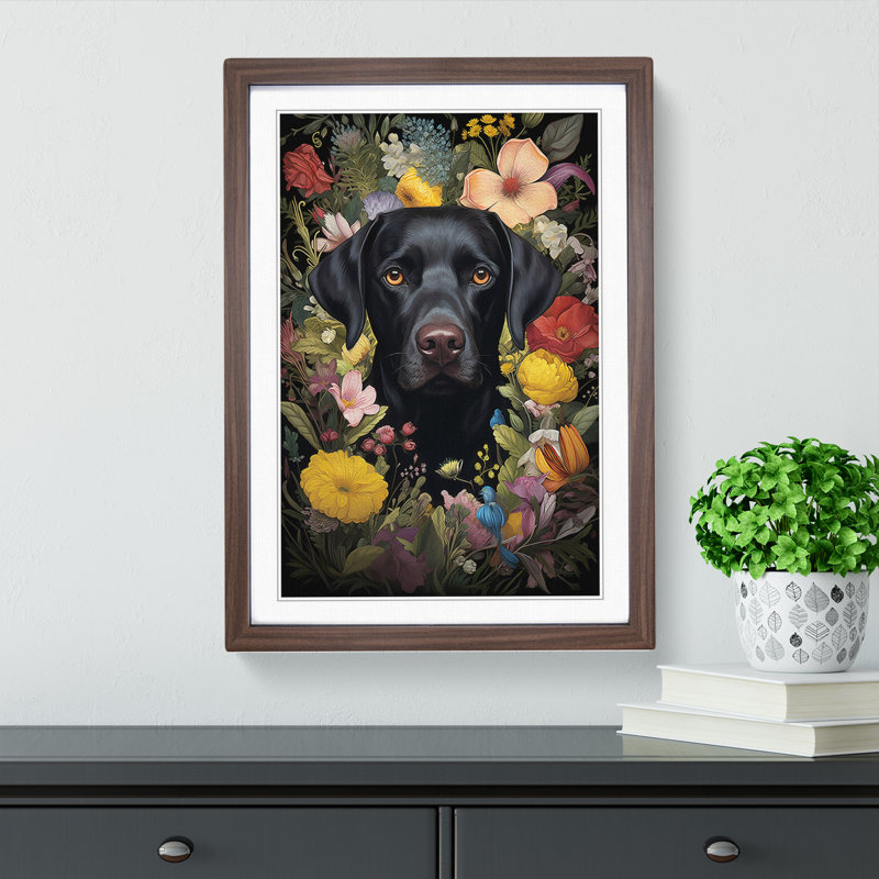 Labrador Retriever Rococo - Single Picture Frame Print on Wood, Walnut Framed, 34cm H x 25cm W x 2" D