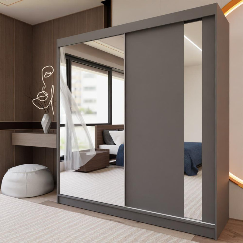 Deeric 2 Door Sliding Wardrobe, Grey