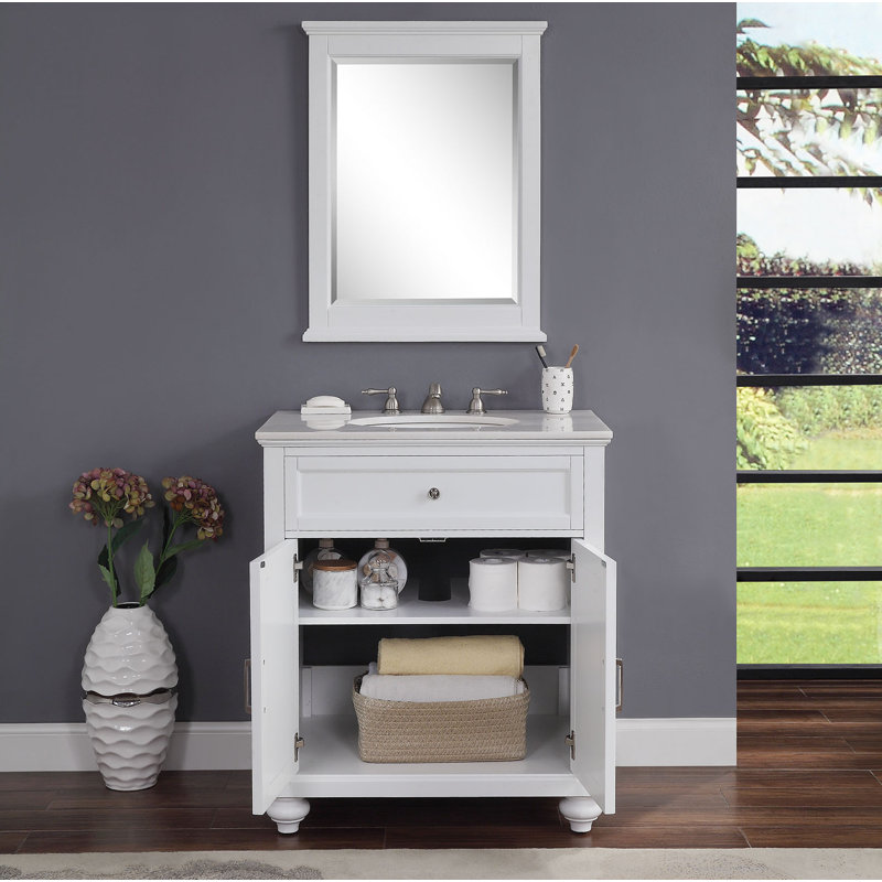 Conjetta 31"W x 22"D Bath Vanity in  with  Marble Vanity Top and  Basin, White