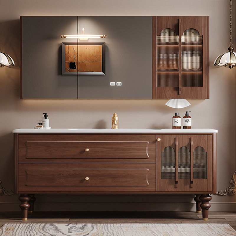 Armoire de salle de bain sur pied de style médiéval, H 32,68 po x l 66,93 po x P 21,65 po