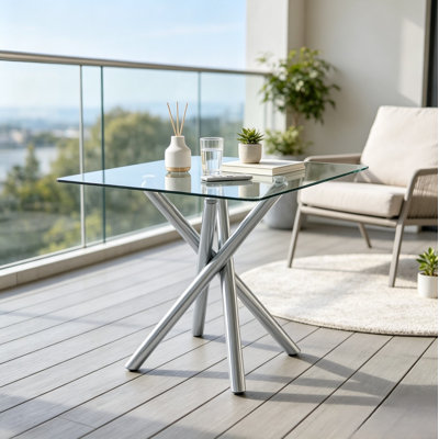 Stable Cross Leg Bar Table, Luxury Electroplated Metal & Tempered Glass Accent Table for Indoor Use