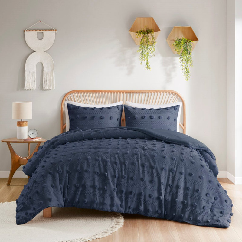 Luxurious Navy Jacquard Comforter Set For All-season