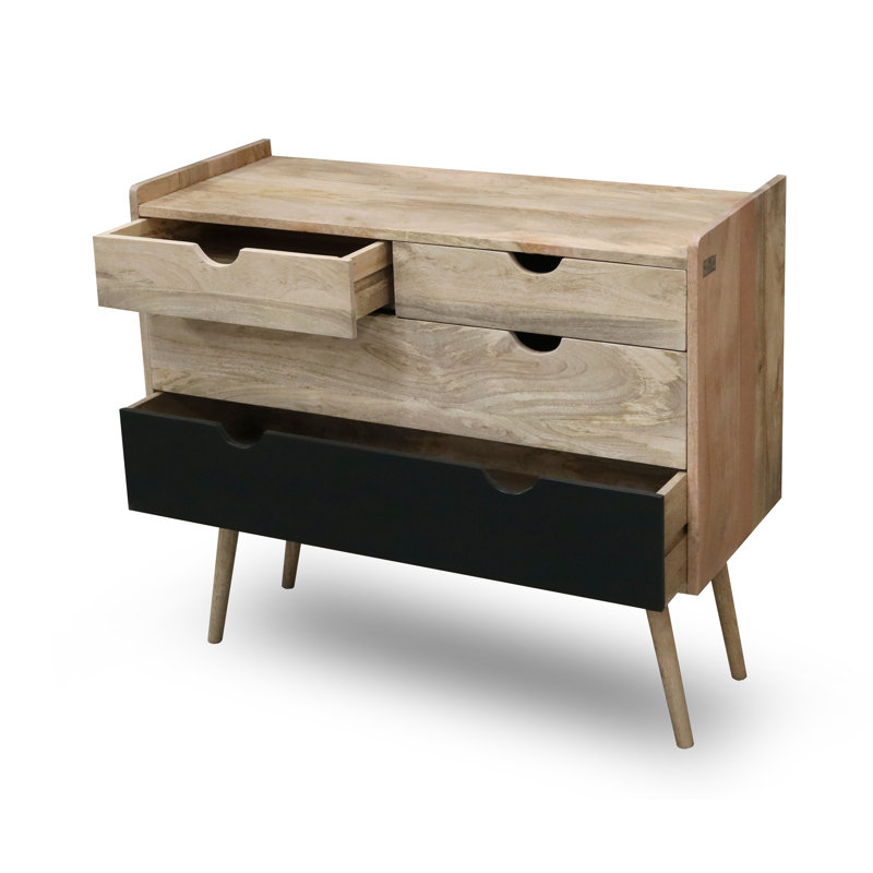 Rousseau Solid Wood 100cm W 4 - Drawer Chest of Drawers, Brown/Black