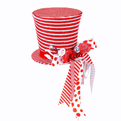 Chapeau de Noël rétractable, décoration de sapin de Noël, rayures rouges et blanches