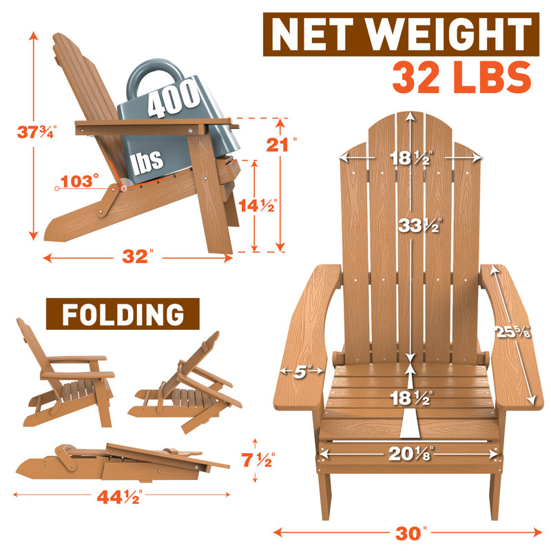 Foldable Outdoor Adirondack Chair, Brown