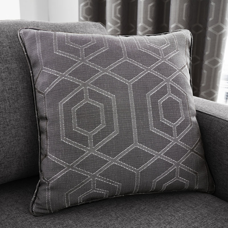 Camberwell Geometric Square Throw Cushion With Filling, Graphite, 43cm H x 43cm W x 15cm D