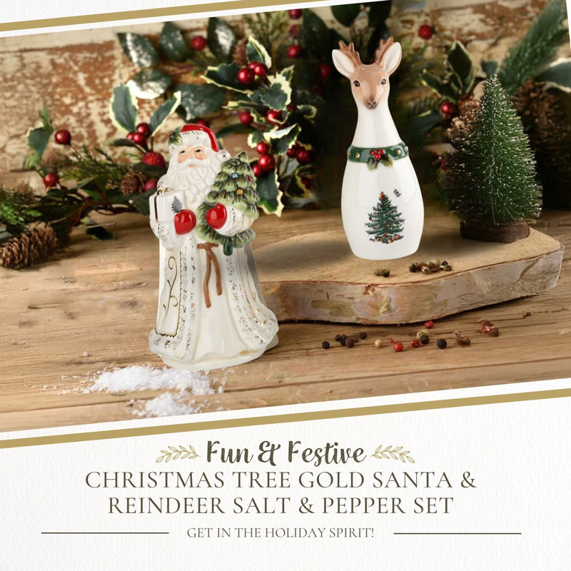 Spode Christmas Tree Santa & Reindeer Salt & Pepper Set, Set of 2