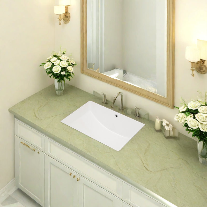 APRESSHUI 15'' Ceramic Rectangular Bathroom Sink with Overflow