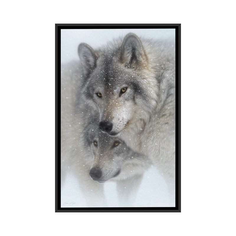 Wild Devotion - Gray Wolves, Black Floater Framed Canvas, 40" H x 26" W x 1.5" D