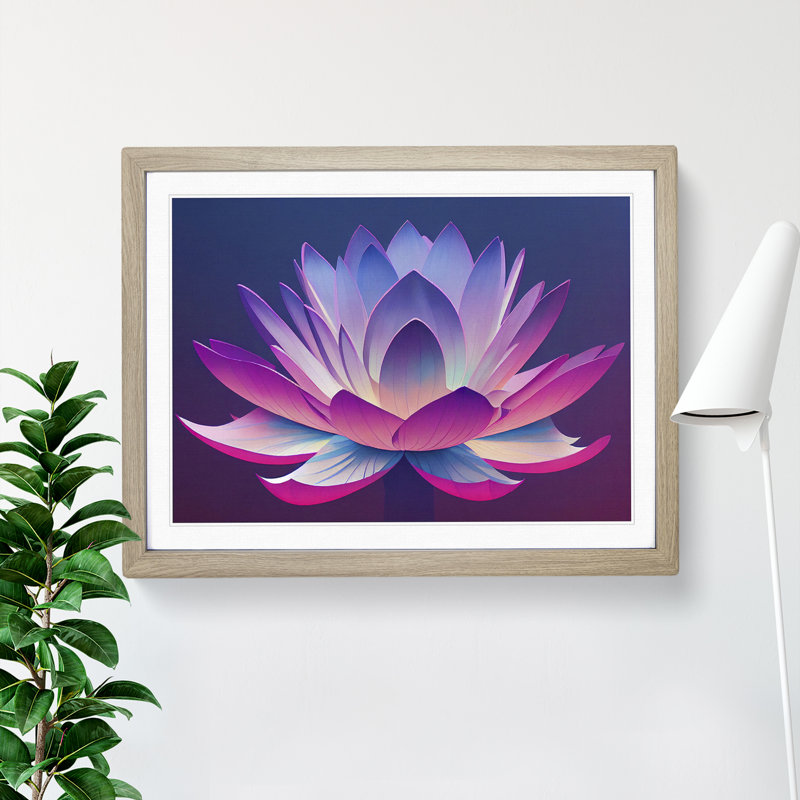XH1022-7456X Revolutionary Lotus Flower 1 Piece Single Picture Frame Painting, 25cm H x 34cm W x 2cm D, Oak