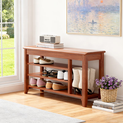 Banc à chaussures en bois massif 39,6 po avec rangement surélevé, rangement pour hall d'entrée d'une capacité de 550 lb avec coffre