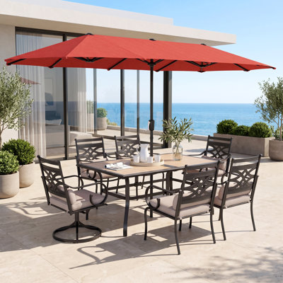 Ensemble de salle à manger rectangulaire pour 6 personnes 60 "avec coussins et parasol Leonard