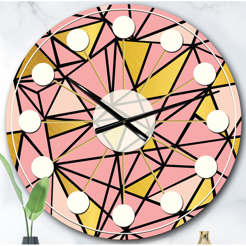 Triangulaire or Design II - horloge murale moderne Mid-Century, Surdimensionné
