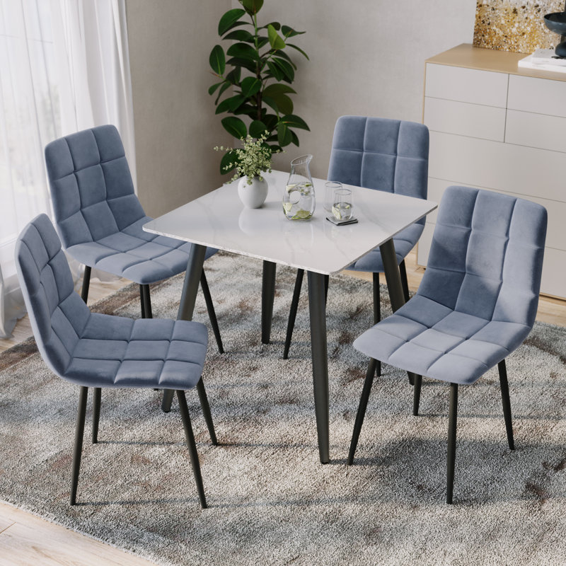 Curtice 4 - Person Dining Set, White, Blue