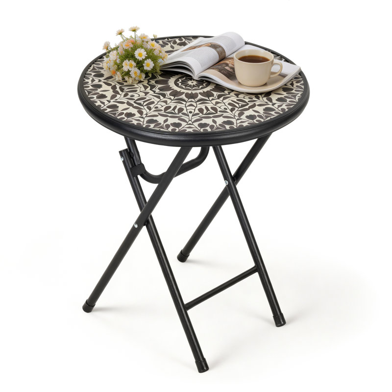 Round Tempered Glass Iron Outdoor Side Table - 45 cm W 45 cm D