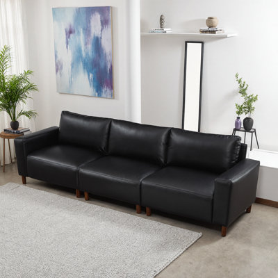 Courbes de style Mid-Century, cuir respirant, pieds en bois massif, assemblage sans outil de 30 minutes, pièce maîtresse à 3 places