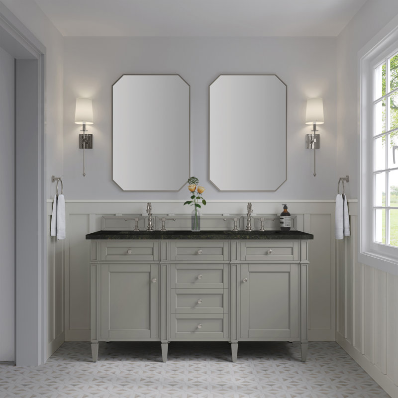 Dussault 60" Double Bathroom Vanity Set, Urban Gray, Phantome Eclos, 8" Widespread