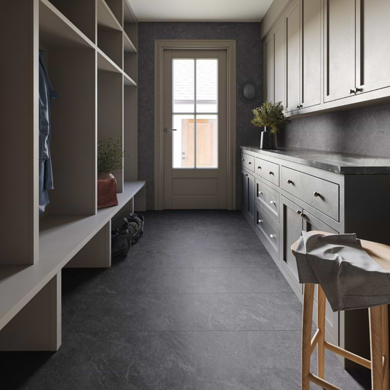 Era 12x24 Matte Limestone Look Porcelain Tile, Charcoal Black