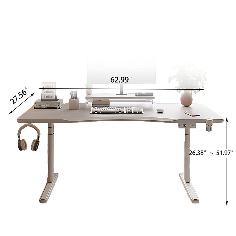 Bureau moderne réglable en hauteur 62,99 po, H 47,24 po x l 62,99 po x P 27,56 po