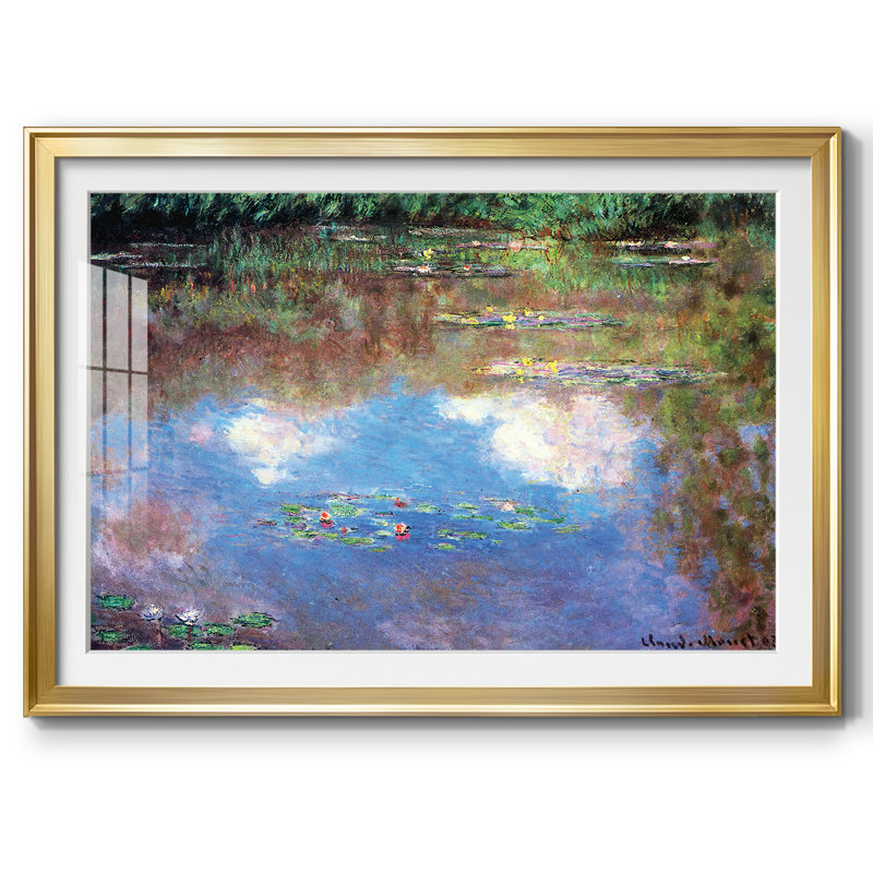 Bassin aux nymphes n° 4 de Monet - Reproduction d'art, encadrée sous verre acrylique, grand format, idéale pour le salon, Or
