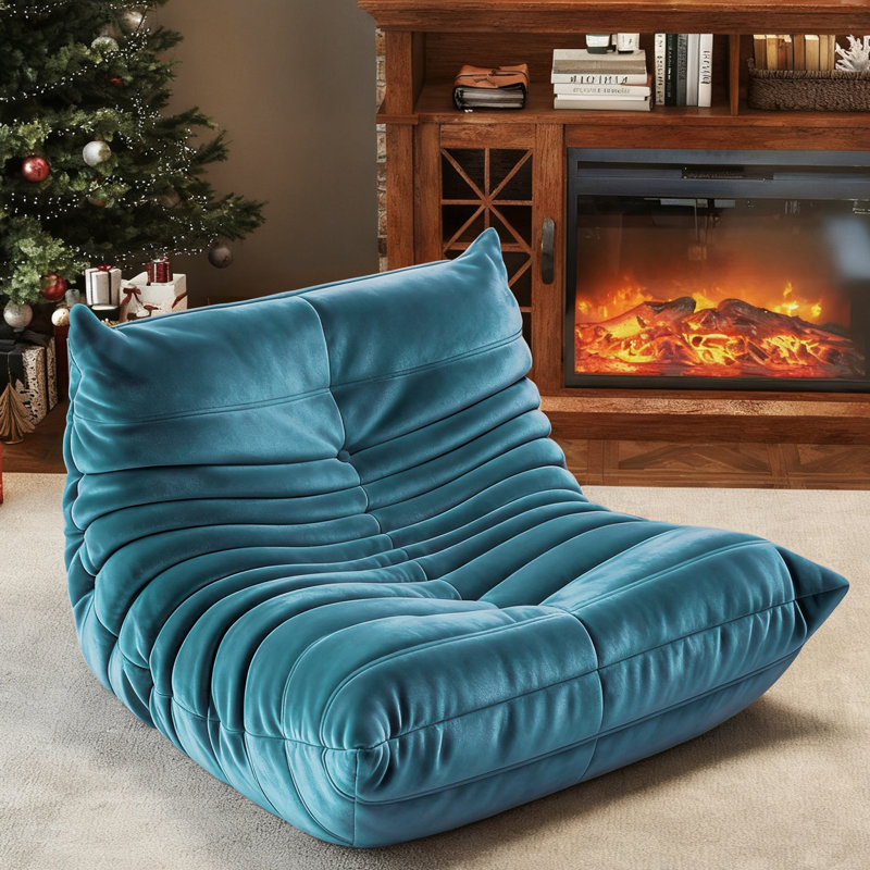 Boneless Armless Lazy Sofa Bean Bag Floor Chair - Soft Dutch Velvet Upholstery - Fun Design for Living Room, Blue