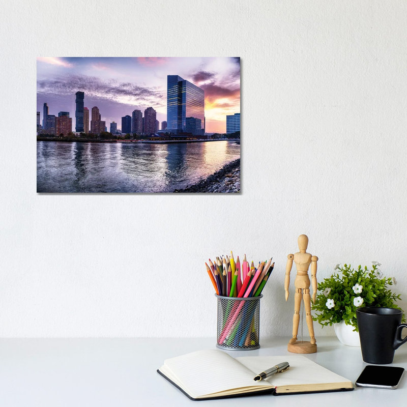Newport Skyline In Jersey City At Sunset by George Oze - Wrapped Canvas Print, 20.32 cm H x 30.48 cm W