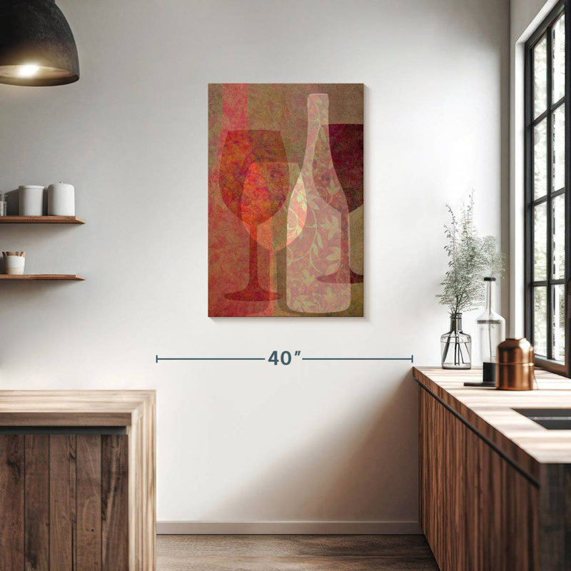 Yarlin, bouteille de vin et verres, H 36 po x l 24 po