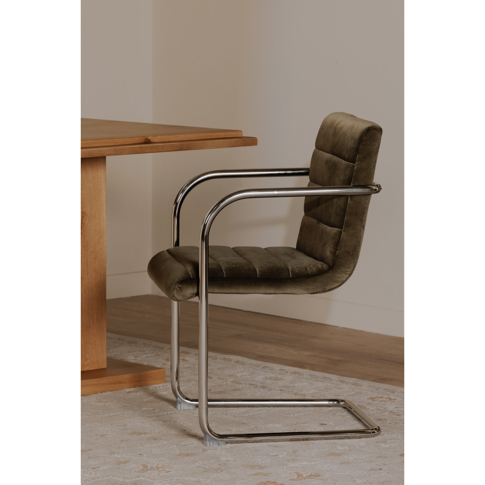 Pedro Dining Chair Green Mohair Set of Two, Dark Brown