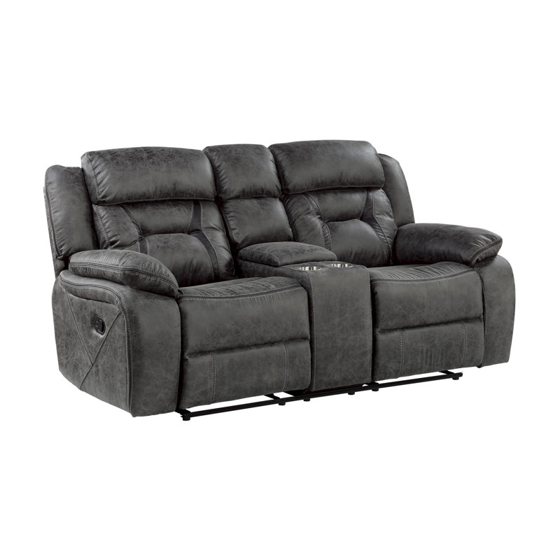 Jannali 74.5'' Traditional Microfiber Double Reclining Love Seat with Integrated Center Console, Plush Pillow Top Armrests