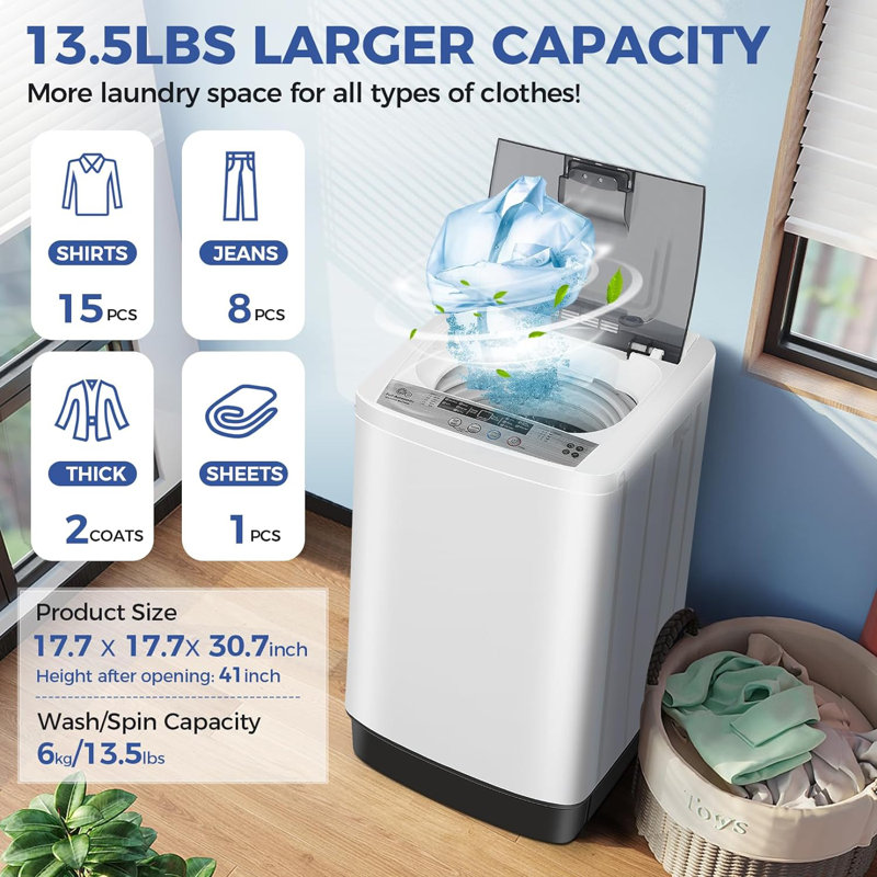 Homdox 1.8 cu. ft. High Efficiency Washing Machine with Drain Pump, White