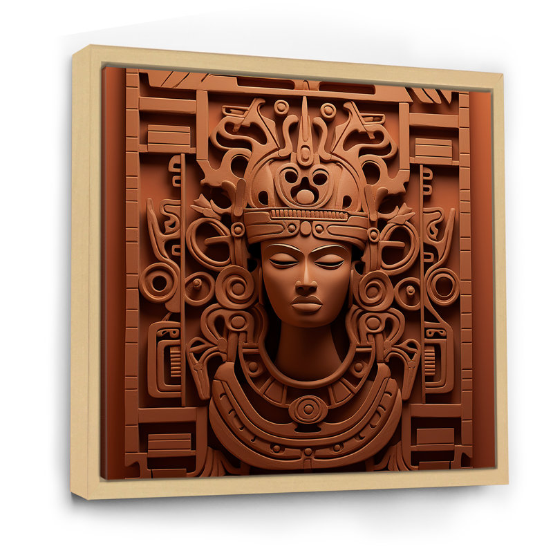 Maya Magic Aztec Mask II - Art mural mexicain, H 16 po x l 16 po x P 1 po, Cadre naturel flottant