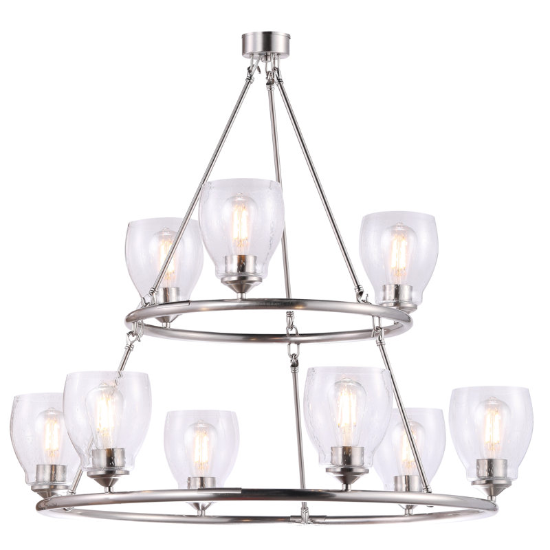 Longshore Tides Blodwyn Brushed Nickel With Clear Seeded Chandelier, Brushed Nickel
