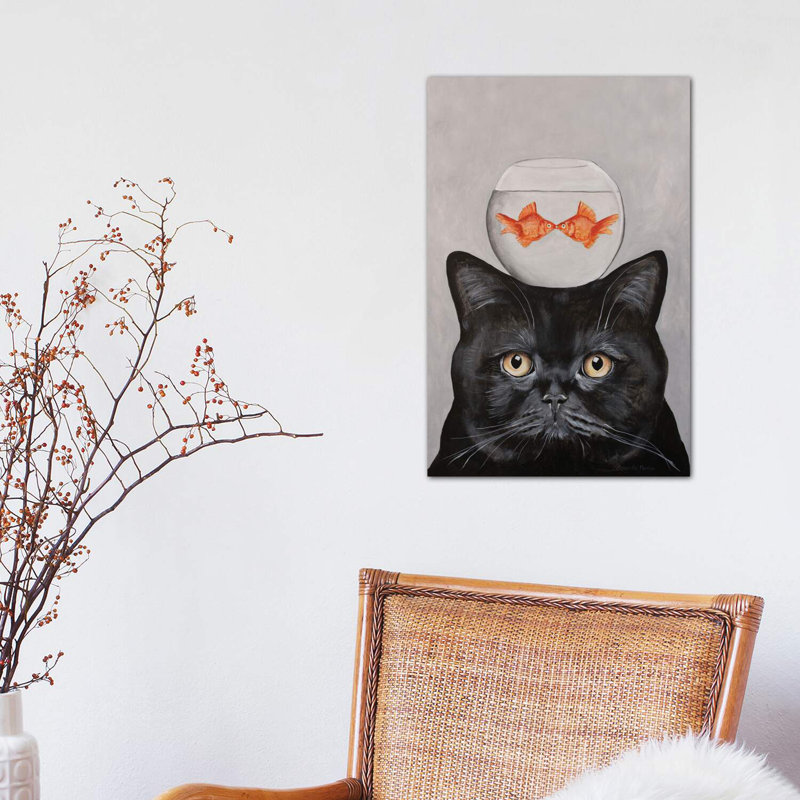 «Cat with Fishbowl» par Coco De Paris - impression d'art graphique, Toile tendue, Aucun mat, H 60 po x l 40po x P 1,5 po