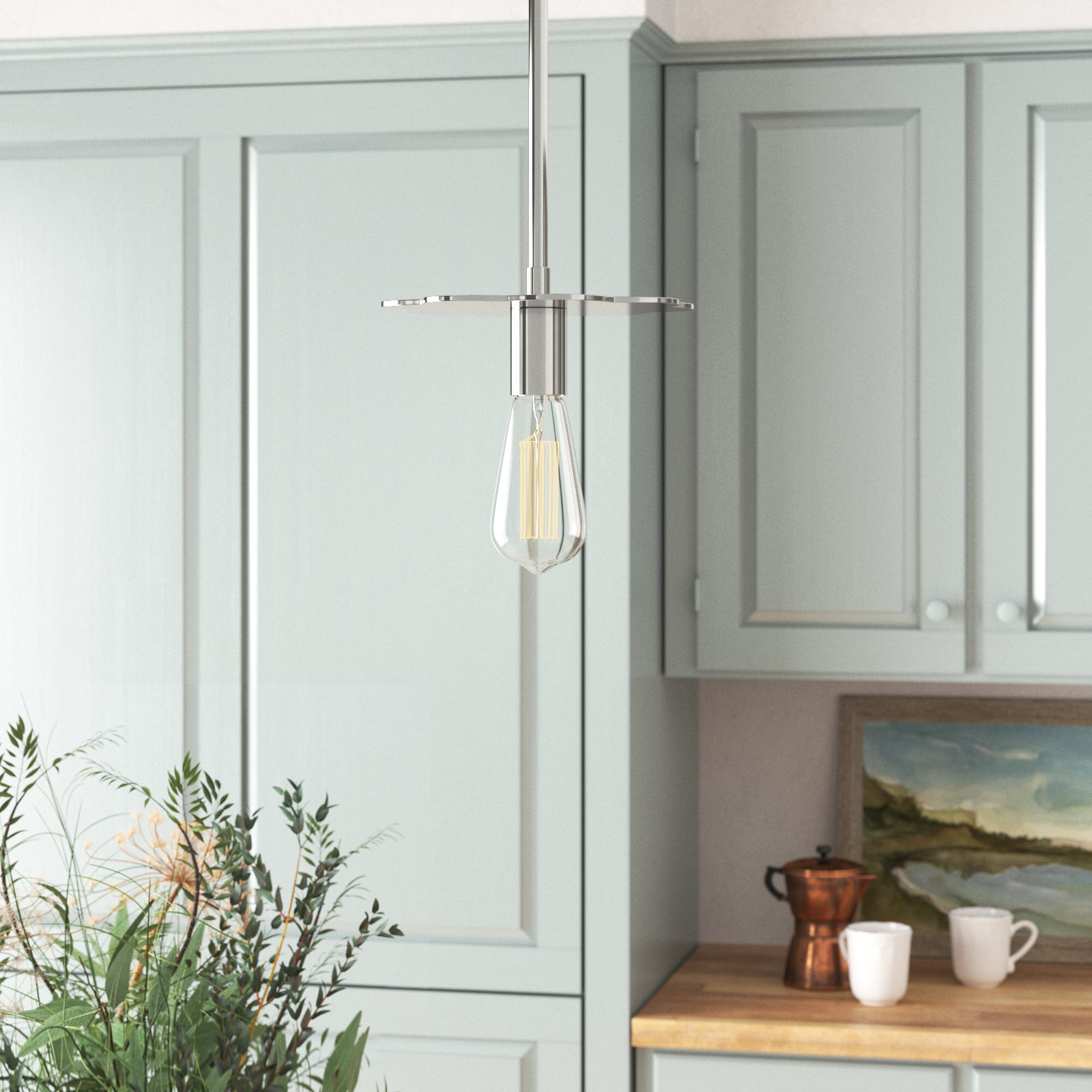 Thane Single Light Dimmable Pendant, Polished Nickel