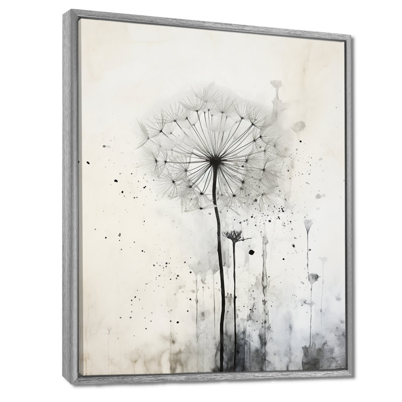Dandelion Mute Tone I - Pissenlit, art mural, H 20 po x l 12 po x P 1 po, Cadre argenté flottant
