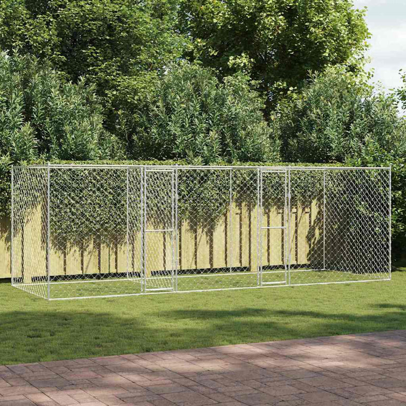 Cage pour chien Vidaxl, acier galvanisé argenté, H 78,7 po x l 236,2 po x P 78,7 po