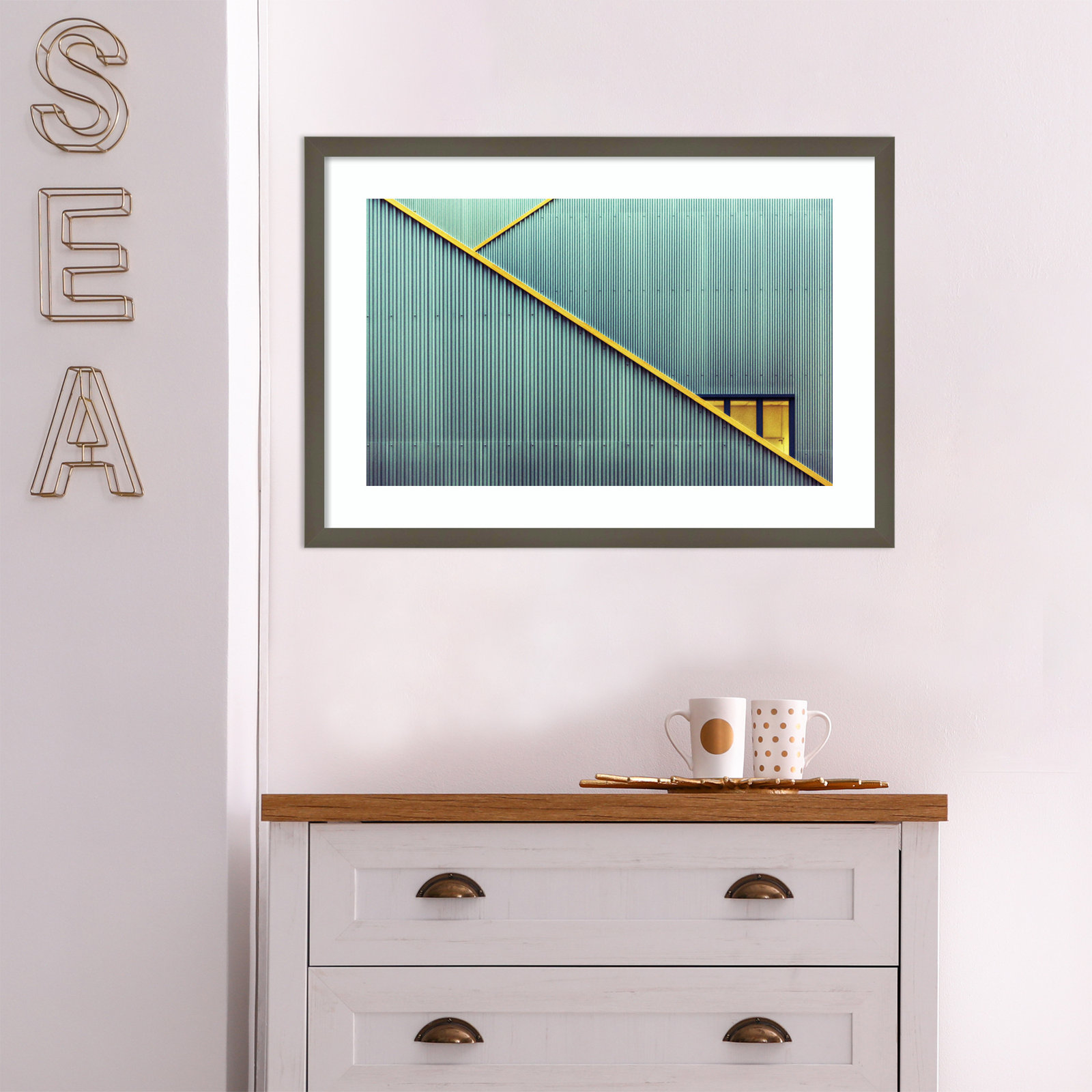 Stairs by Jan Niezen, Gray Framed Paper, 18.38" H x 26.38" W x 0.88" D