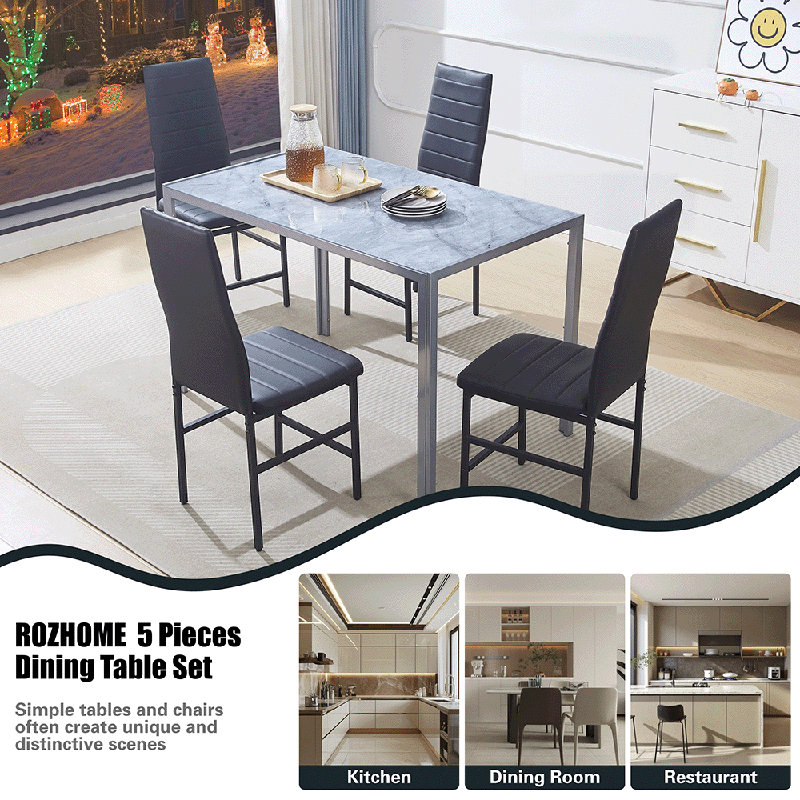 4 - Person Dining Set, Black, Grey