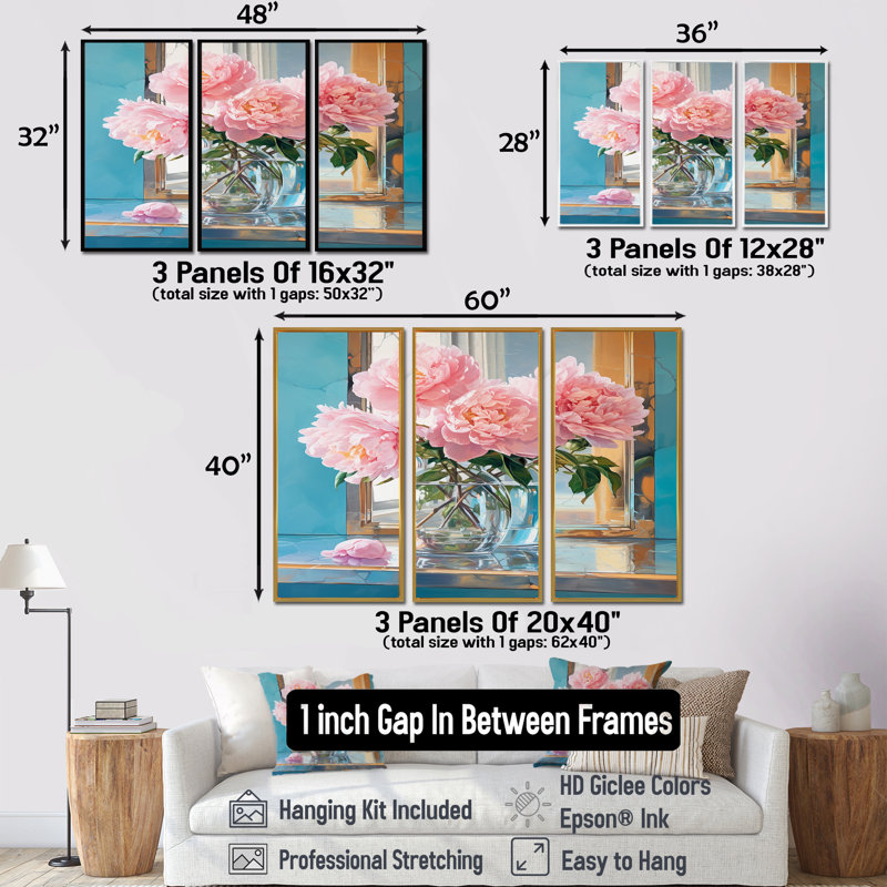 Ensemble d'art mural Norval - Bouquets assortis, Cadre flottant brun, H 40 po x l 60 po x P 1 po