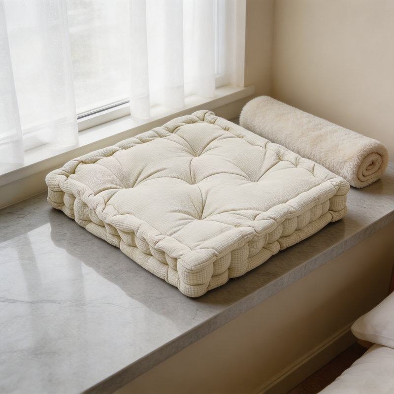 Square Microfiber  Floor Pillow /Cushion., White