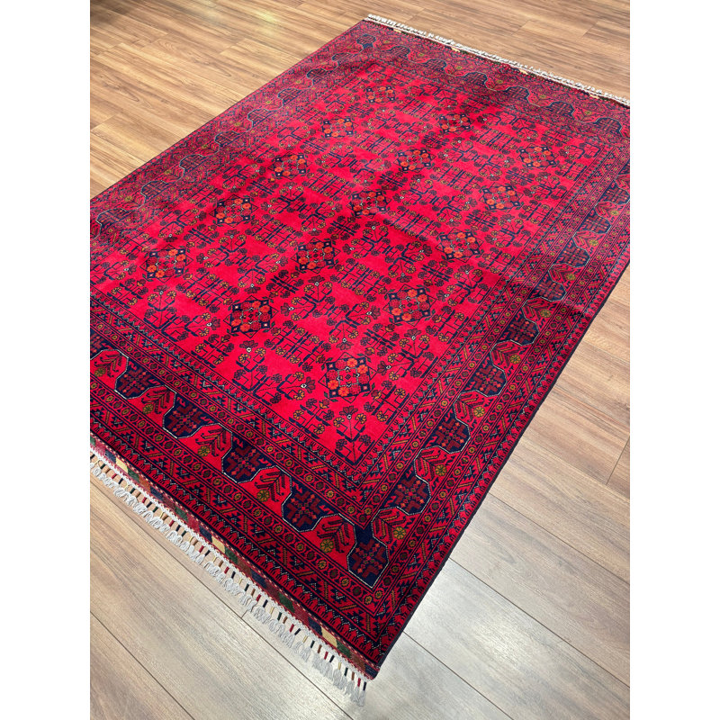 Tapis en laine et coton rouge noué à la main Original