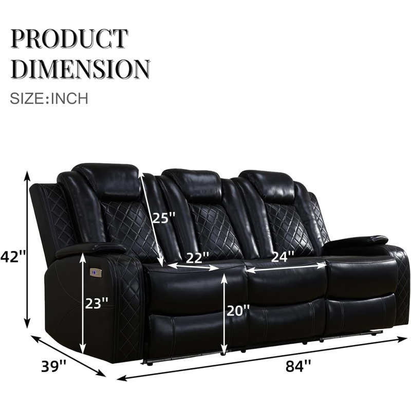 Canapé modulaire inclinable en cuir noir