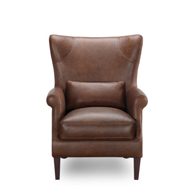 Emerald Top Grain Genuine Leather Wingback Accent Chair