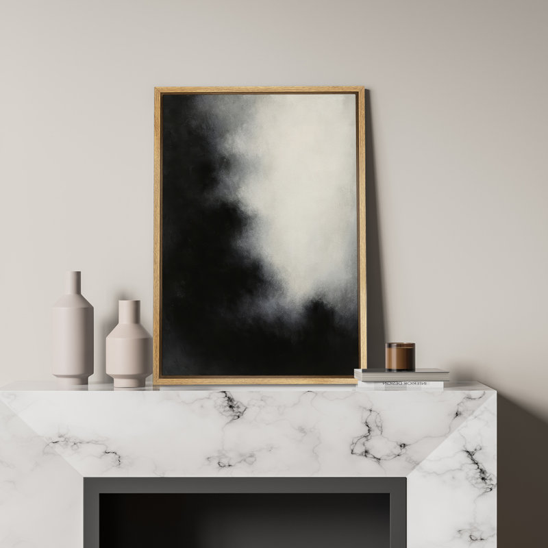 «Black and White Cloudy Modern Abstract», reproduction d'art sur toile encadrée, Naturel, H 24 po x l 16 po